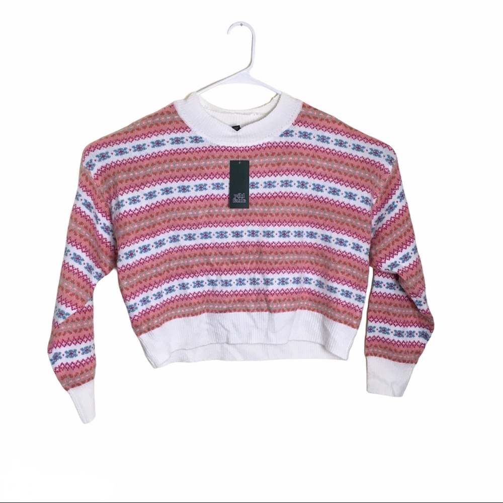 Women’s Fair Isle Crewneck Cropped Pullover Sweater NWT